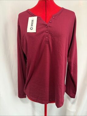 Women's Long Sleeve Henley - Wine